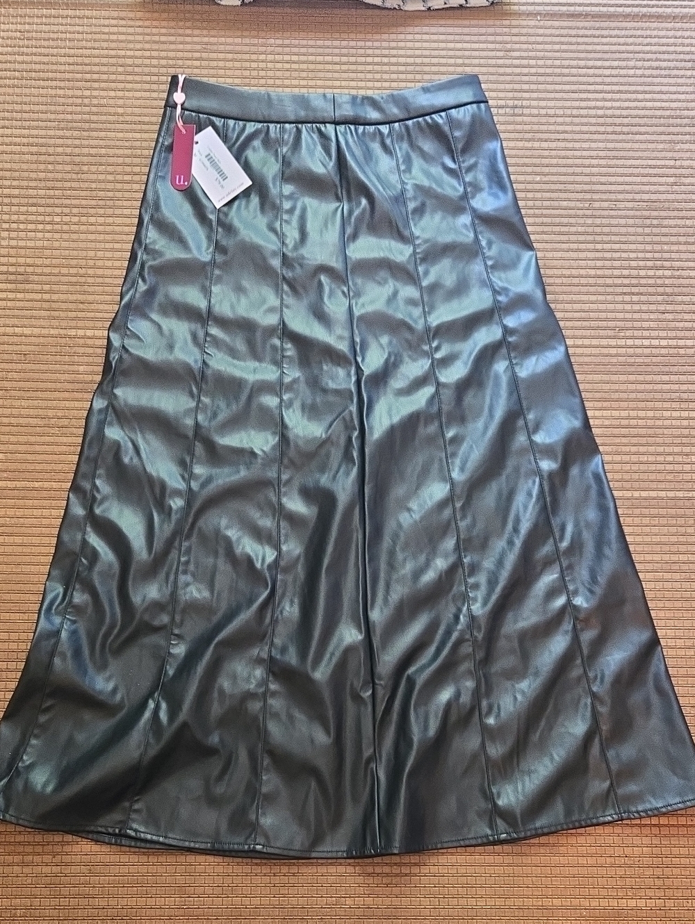 NWT Udel NY Black Faux Leather Panel Maxi Skirt Size M ($79 Retail)